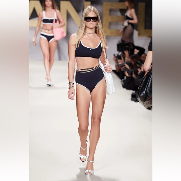 CHANEL Other - Chanel 22S Black White Crystal CC Logo Bikini Two Piece Swimsuit Bathing Suit 38
